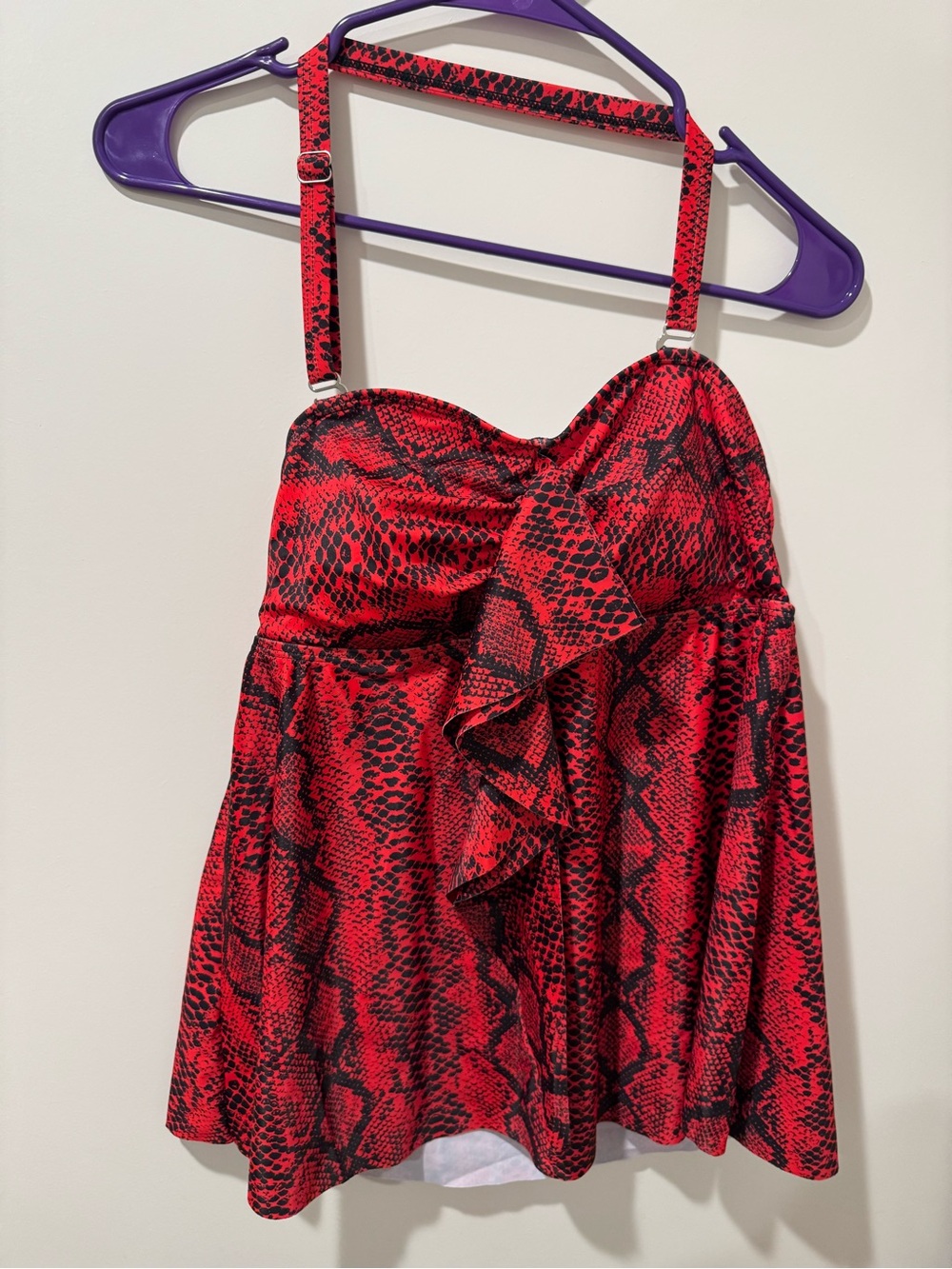 Red Snake Print Ruffle Swimdress